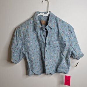 Vintage 80s 90s Liz Wear NwT Blue Floral Button Down Shirt
